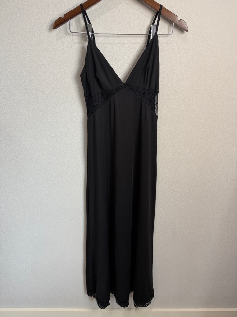 Cider Black Full Length Silky Slip Dress Size S